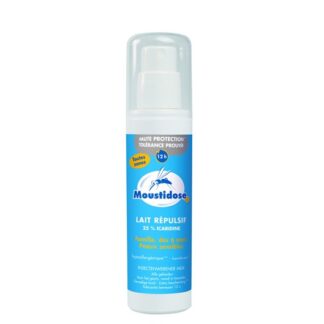 Moustidose Leite Repelente 125ml, formulado com Icarídina, é hidratante e protege das picadas dos mosquitos que podem transmitir Chikungunya, Malária, Febre Amarela e Dengue.