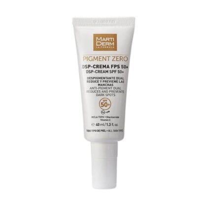 Martiderm Pigment Zero DSP Crema FPS 50+ 40ml, com a finalidade de reduzir e prevenir as manchas. Ao passo que protege dos raios solares.